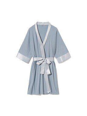 PJ Harlow Shayla Womens Satin Trim Kimono Robe XS/S Morning Blue USA